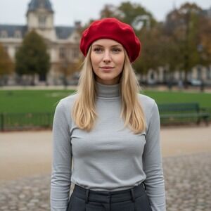 Do it Best French Beret Hat Womens One Size Red Classic Casual Costume wool cap